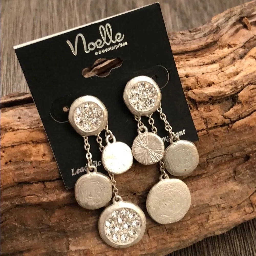 NWT Noelle Silvertone Discs with Rhinestones